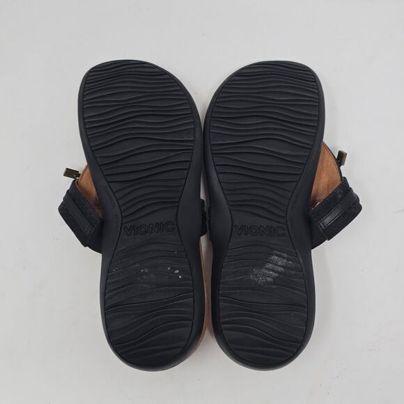 Vionic Women's Amaya Bow Thong Toe Post Sandals Summer Vacation Black Tan Sz 9.5 - Picture 6 of 7